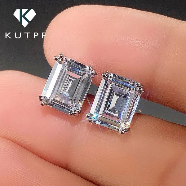 Luxury 8carat D Color Emerald Cut Moissanite Diamond Stud Earrings with Certificates S925 Sterling Silver Ear Studs for Women