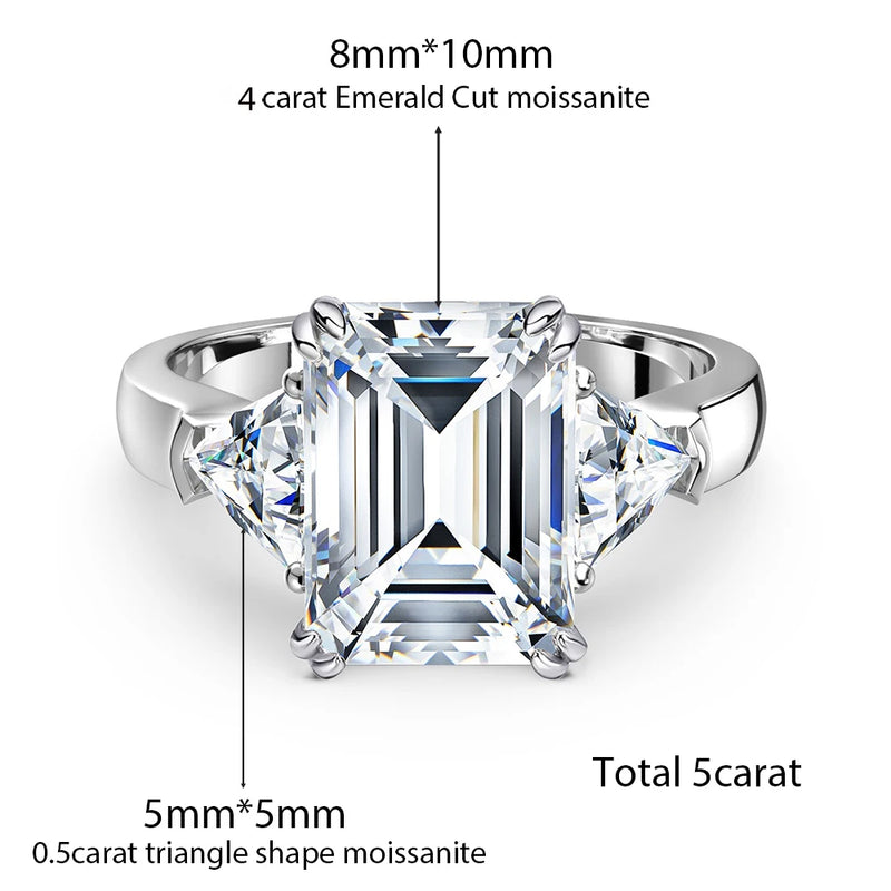 5ct Emerald/Triangle Cut Engagement Ring Diamond Wedding Ring 925 Silver Jewelry, Best D Color