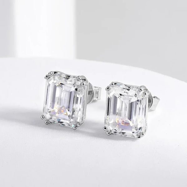 Luxury 8carat D Color Emerald Cut Moissanite Diamond Stud Earrings with Certificates S925 Sterling Silver Ear Studs for Women