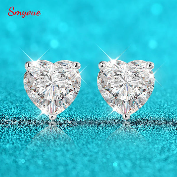 Smyoue 1CT 2CT 4CT Heart Cut Moissanite Stud Earrings for Women Luxury Quality Lab Diamond S925 Sterling Silver Bride Jewelry