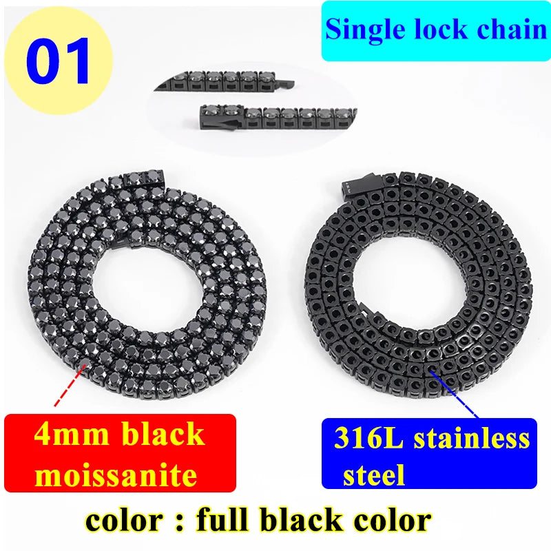 4/5mm Full Black Tennis Bracelet Chain Stainless Steel Jewelry